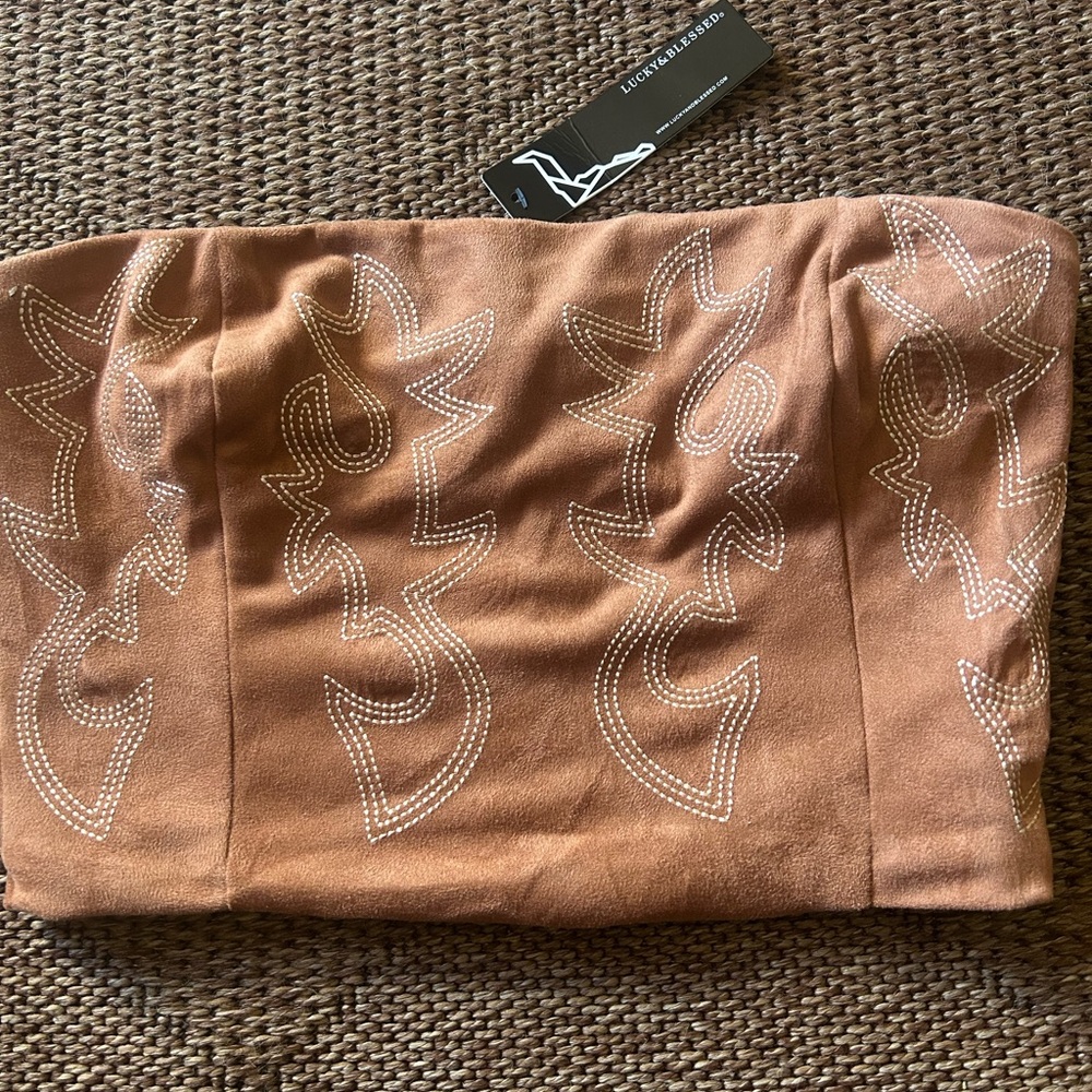 Lucky & Blessed Tan Strapless Top